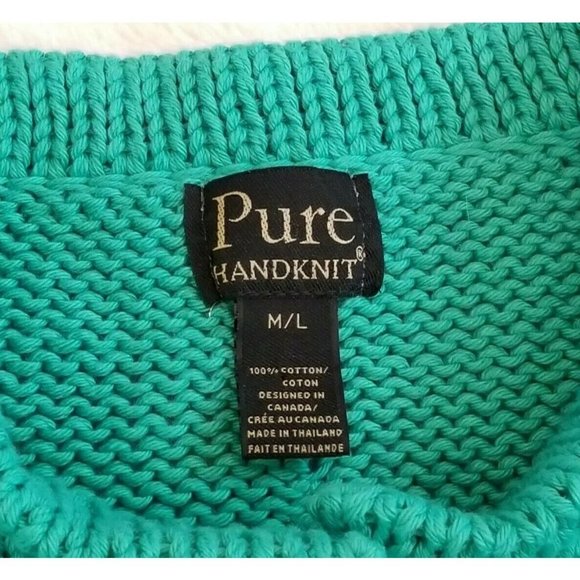 Pure Handknit Green Cardigan Cotton Ornate Buttons Chunky Size M/L - Picture 10 of 11